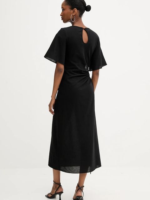 Never Fully Dressed sukienka z lnem kolor czarny maxi dopasowana NFDDR2038