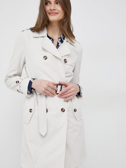 Pepe Jeans płaszcz damski kolor beżowy przejściowy dwurzędowy