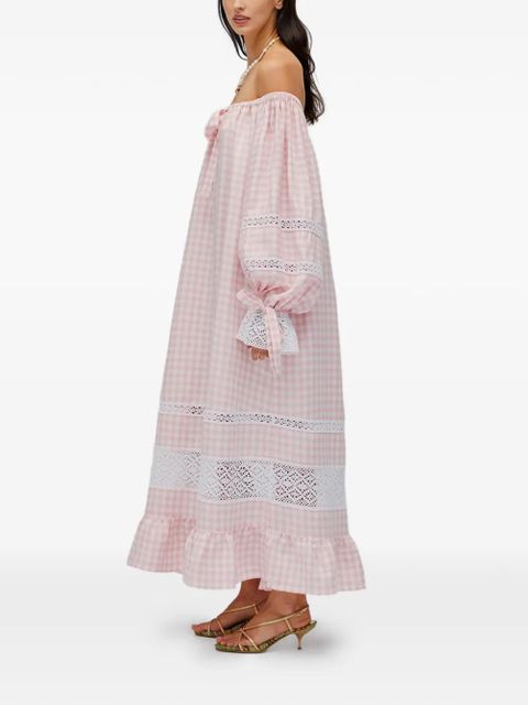 Sleeper Romantica gingham lace-detail maxi dress - Pink