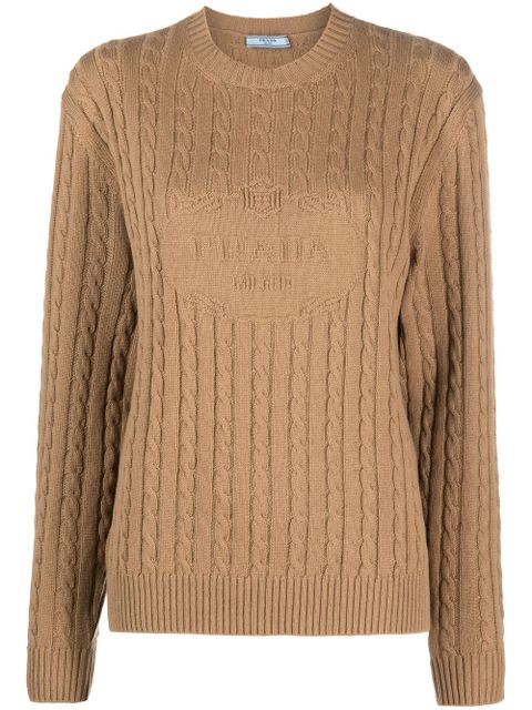 Prada logo-intarsia cable-knit jumper - Brown - zdjęcie produktu nr 1