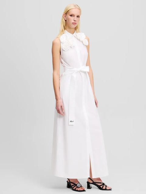 Karl Lagerfeld sukienka bawełniana kolor biały maxi prosta A2W13004