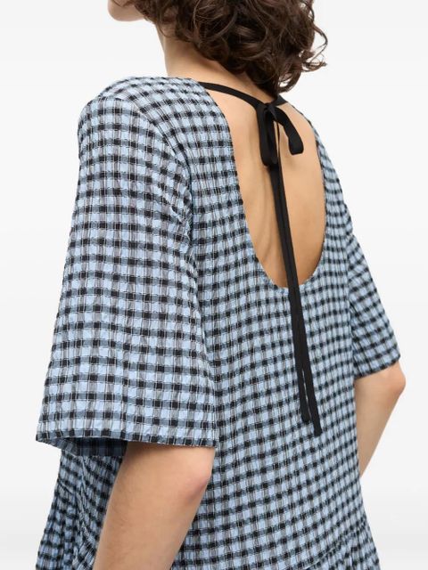 GANNI checked seersucker midi dress - Blue