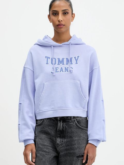 Tommy Jeans bluza bawełniana damska kolor niebieski z kapturem z aplikacją DW0DW21598 - zdjęcie produktu nr 1