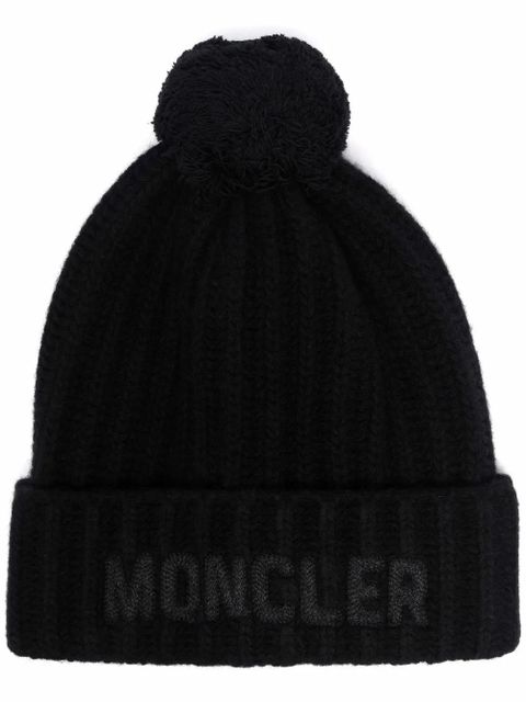 Moncler pompom-detail virgin wool beanie - Blue - zdjęcie produktu nr 1