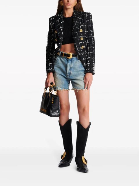 Balmain 3-Button knitted crop top - Black