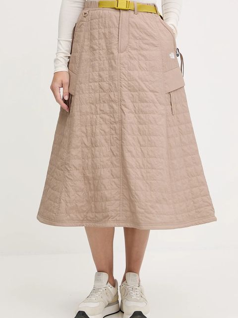 The North Face spódnica Quilted Volume kolor beżowy midi rozkloszowana NF0A8E7BBOX1