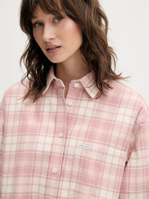Guess Jeans koszula bawełniana damska kolor różowy relaxed z kołnierzykiem klasycznym W5BH39 WGMH1 - zdjęcie produktu nr 2