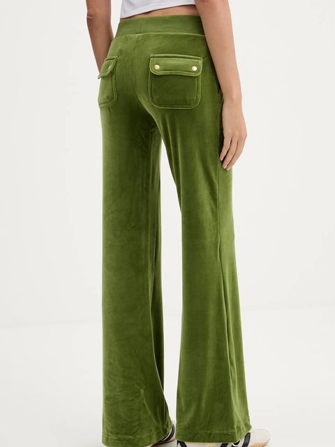 Juicy Couture spodnie dresowe welurowe damskie kolor zielony gładkie JCSEBJ001G