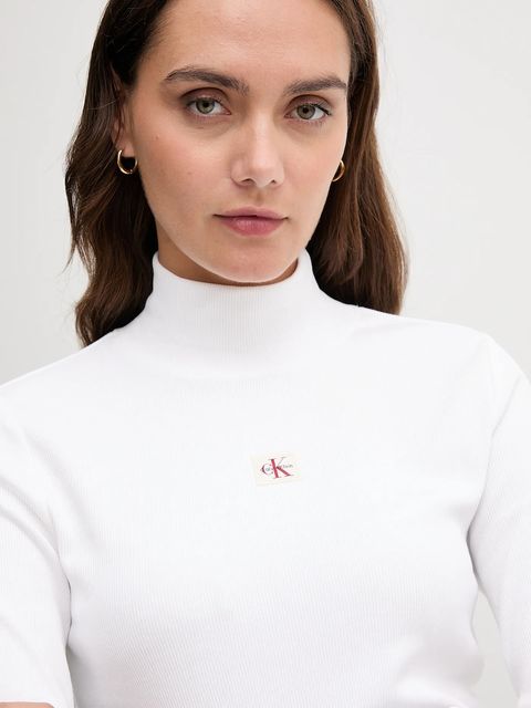 Calvin Klein Jeans longsleeve kolor biały z półgolfem LV047D203G