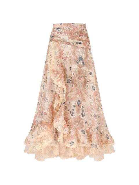 ZIMMERMANN Rebellion floral-print lace maxi skirt - Neutrals