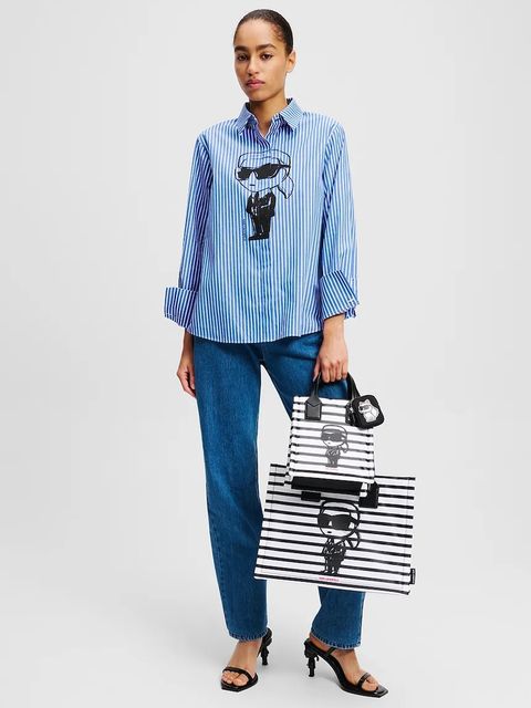 Karl Lagerfeld koszula bawełniana IKON damska kolor niebieski relaxed z kołnierzykiem klasycznym A2W11031