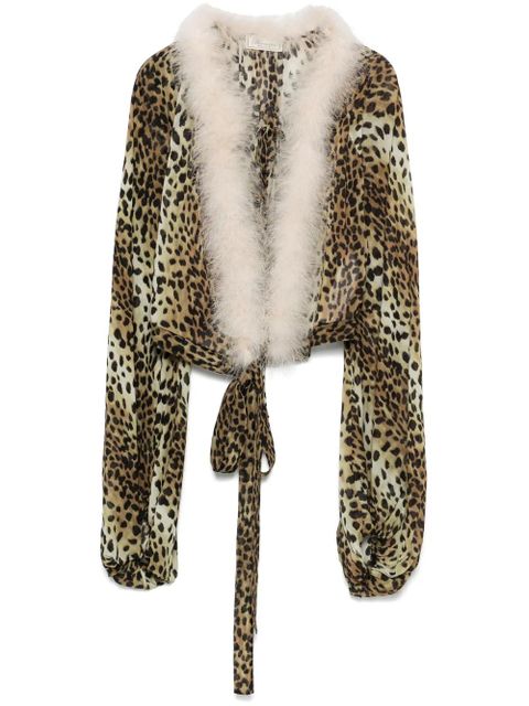 Blumarine leopard-print feather-trim blouse - Brown