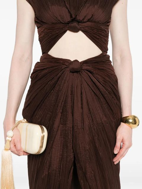 Cult Gaia Inaya plissé knot-detail midi dress - Brown
