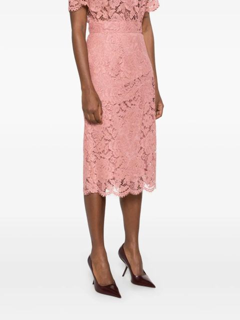 Dolce & Gabbana DNA logo-embroidered lace midi skirt - Pink