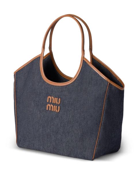 Miu Miu Ivy leather-trimmed denim shoulder bag - Blue