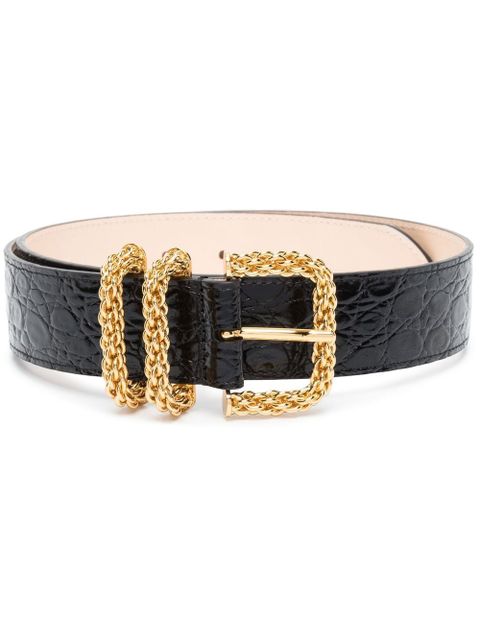 BY FAR Katina crocodile-effect belt - Black