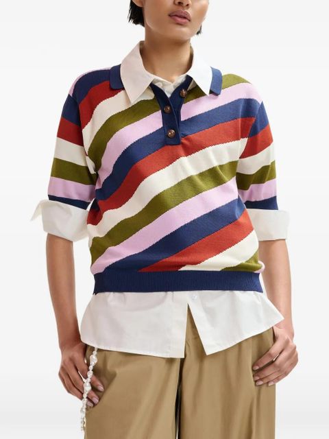 Essentiel Antwerp striped fine-knit polo top - Blue