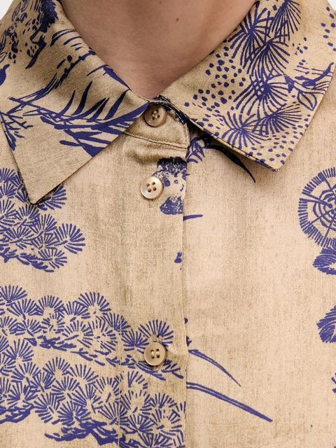 Sisley koszula damska kolor beżowy relaxed z kołnierzykiem klasycznym 5IBNLQ07F