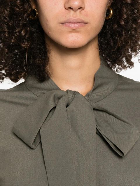 Self-Portrait bow-neck long-sleeve blouse - Green