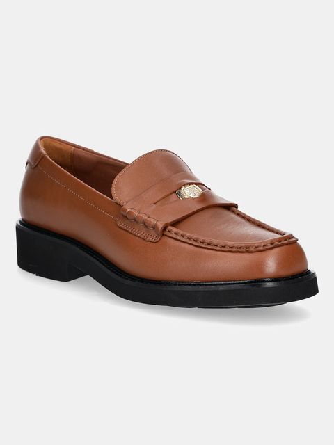 Tommy Hilfiger mokasyny skórzane CREST SQUARISH TOE PENNY LOAFER damskie kolor brązowy na płaskim obcasie FW0FW08633 - zdjęcie produktu nr 1