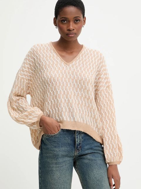 United Colors of Benetton sweter z dodatkiem wełny damski kolor beżowy lekki 1012E403C - zdjęcie produktu nr 1