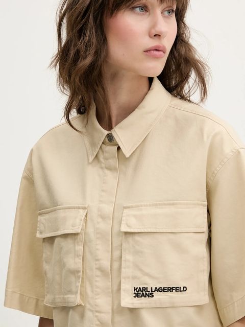 Karl Lagerfeld Jeans koszula damska kolor beżowy relaxed z kołnierzykiem klasycznym A2W11001