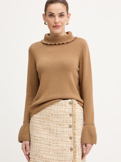 Luisa Spagnoli sweter wełniany damski kolor brązowy z golfem 100236 - zdjęcie produktu nr 1