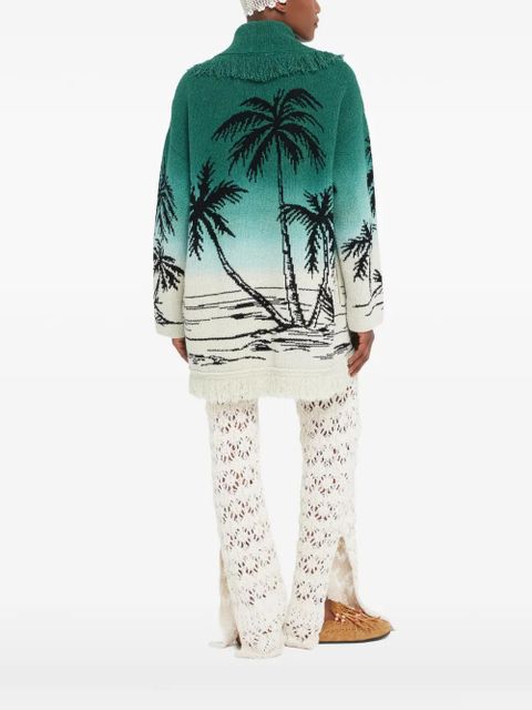 Alanui Wave Bloom fringed cardi-coat - Green