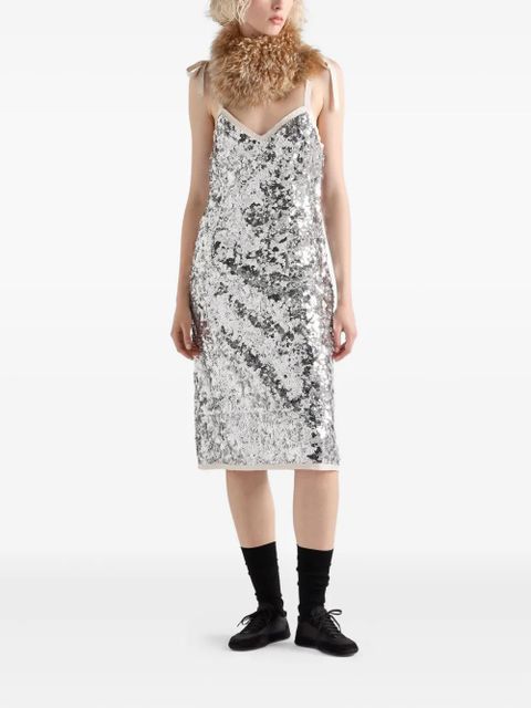 Prada ribbon-strap sequinned dress - Silver