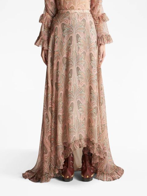 ETRO palm tree-print silk maxi skirt - Pink
