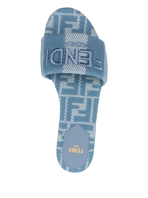 FENDI Sunshine logo-embroidered flat sandals - Blue - zdjęcie produktu nr 2