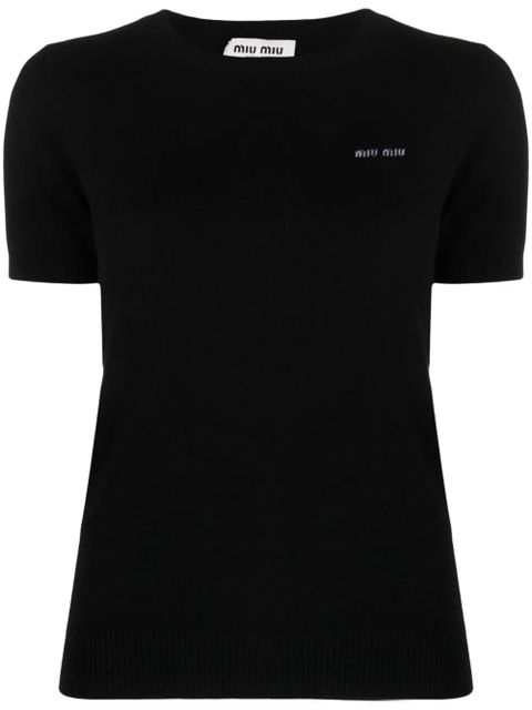 Miu Miu logo-intarsia knitted cashmere top - Black - zdjęcie produktu nr 1