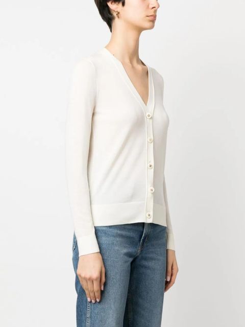 Tory Burch logo-buttons knit cardigan - White