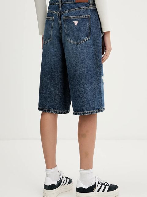 Guess Jeans szorty jeansowe damskie kolor niebieski gładkie high waist W5YD1D D5R22