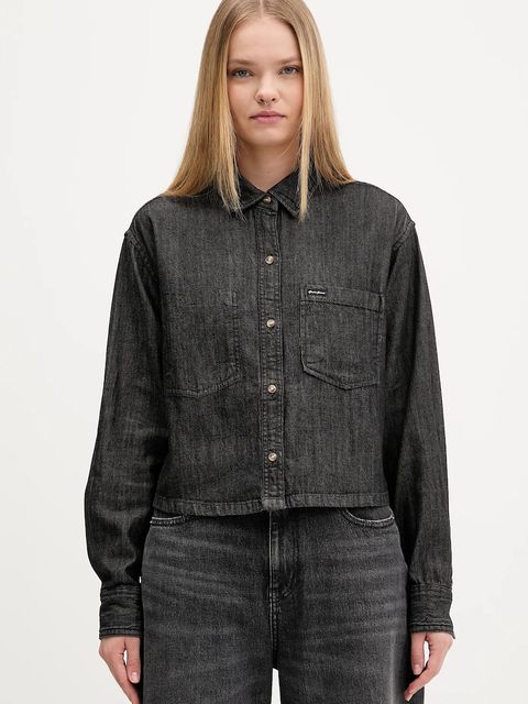 Guess Jeans koszula bawełniana damska kolor czarny relaxed z kołnierzykiem klasycznym W5BH0D D6161 - zdjęcie produktu nr 1