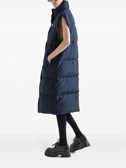 Prada triangle-logo padded long vest - Blue