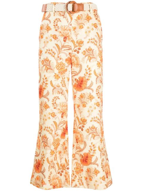 ZIMMERMANN Junie floral-print linen trousers - Orange - zdjęcie produktu nr 1