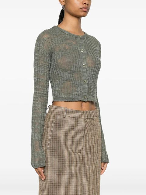 Acne Studios ribbed semi-sheer cardigan - Green