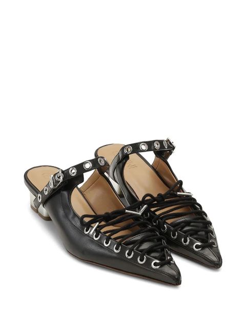 GANNI laced leather mules - Black - zdjęcie produktu nr 2