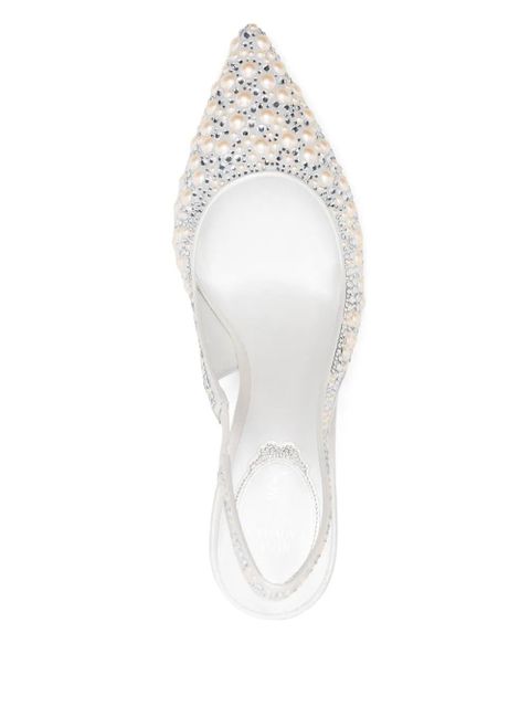 René Caovilla 80mm pearl-embellished pumps - White