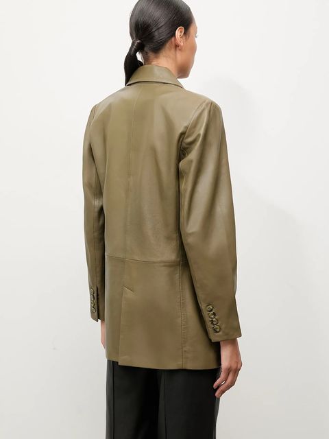 Answear.LAB marynarka skórzana kolor zielony jednorzędowa gładka - zdjęcie produktu nr 2