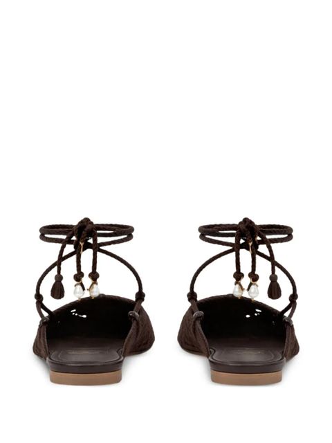 TWINSET crochet-deisgn lace-up flat mules - Brown - zdjęcie produktu nr 2