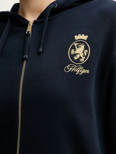 Tommy Hilfiger bluza bawełniana damska kolor granatowy z kapturem z aplikacją WW0WW46126