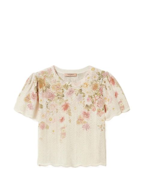 TWINSET floral-pattern knitted top - Neutrals - zdjęcie produktu nr 1
