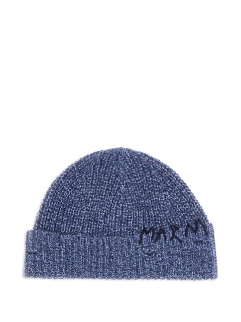Marni embroidered-logo knit beanie - Blue - zdjęcie produktu nr 1
