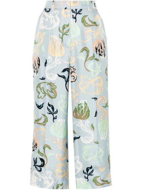 Lanvin graphic-print silk cropped trousers - Blue - zdjęcie produktu nr 1
