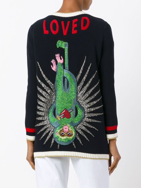 Gucci Embroidered oversize knit cardigan - Blue