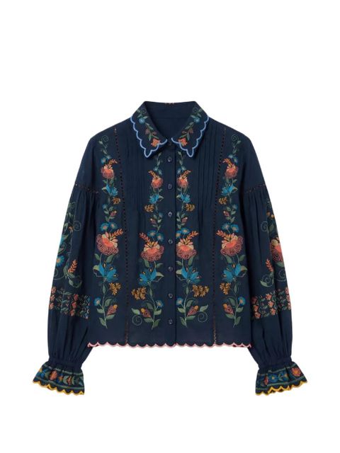 FARM Rio embroidered scalloped-edge shirt - Blue - zdjęcie produktu nr 1