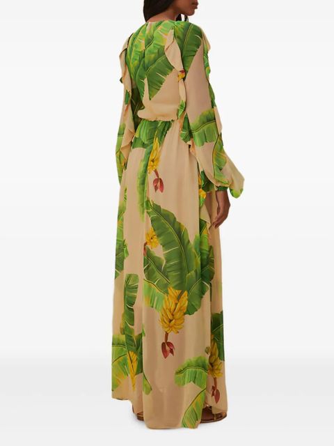 FARM Rio ruffled banana-print maxi dress - Neutrals