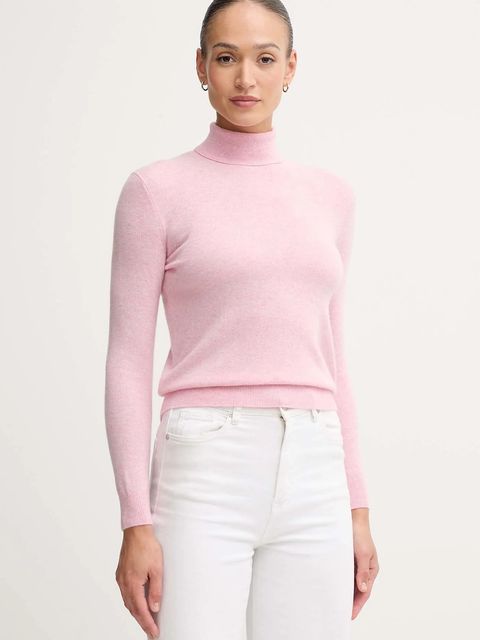 United Colors of Benetton sweter wełniany damski kolor różowy z golfem 1002D2348 - zdjęcie produktu nr 1